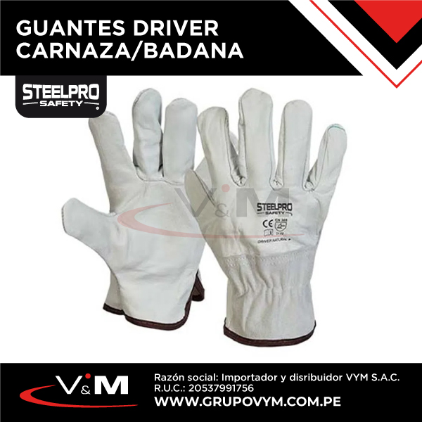 Guantes driver carnaza/badana color blanco y gris – STEELPRO