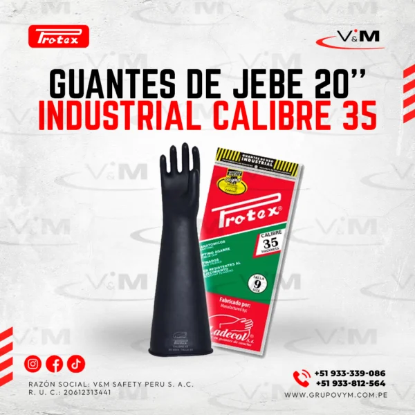 Guante industrial de jebe 20'' calibre 35 - PROTEX