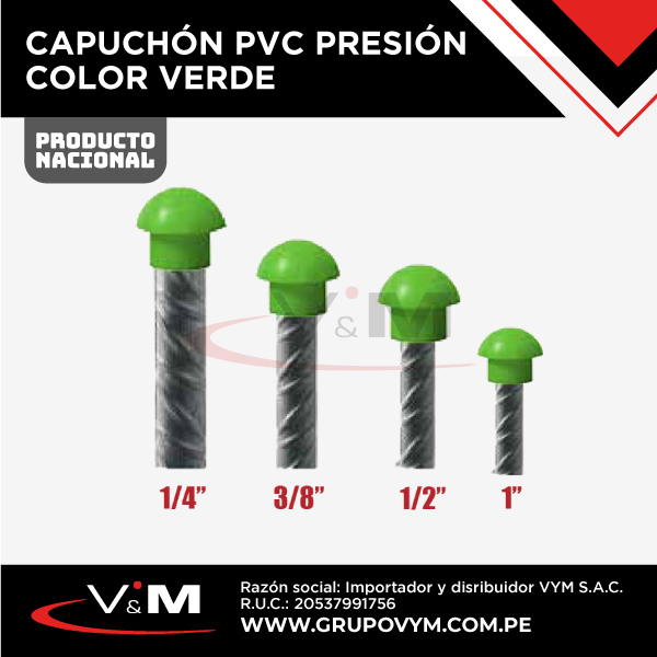 Capuchón PVC presión 1/4″ – 3/8″ / 1/2″ – 5/8″ color verde – NACIONAL