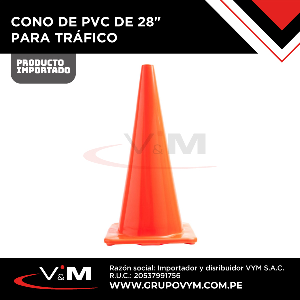 Cono de PVC para tráfico poste 28″ – IMPORTADO