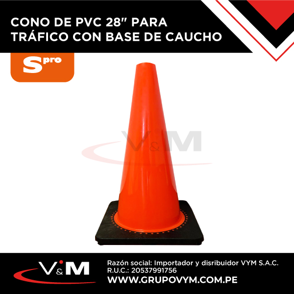 Cono de PVC para tráfico poste 28″ con base de caucho – SPRO