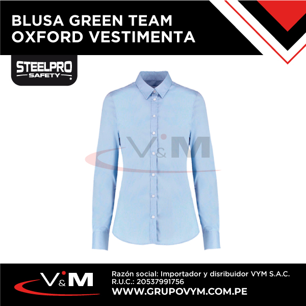 Blusa GREEN TEAM – OXFORD algodón vestimenta c/celeste – STEELPRO