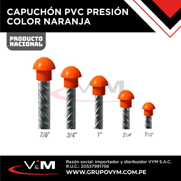 Capuchón PVC presión 3/4″ – 7/8″ / 1″ – 1.1/2″ color naranja – NACIONAL