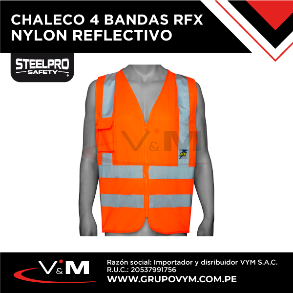 Chaleco 4 bandas grueso RFX nylon reflectivo color naranja – STEELPRO