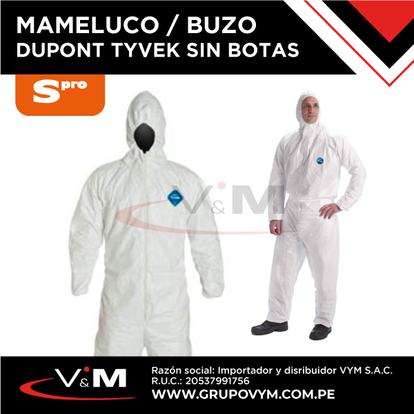 Mameluco / buzo Dupont tyvek blanco sin botas – SPRO