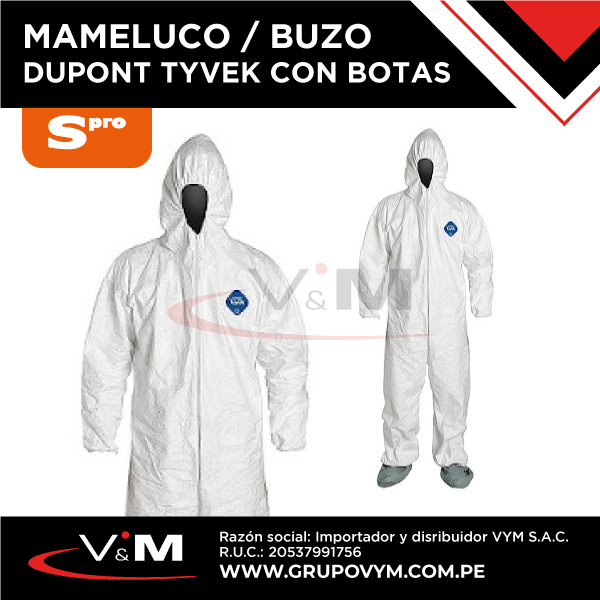 Mameluco buzo Dupont tyvek blanco con botas SPRO V M