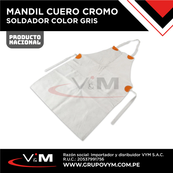 Mandil cuero cromo soldador color gris – NACIONAL