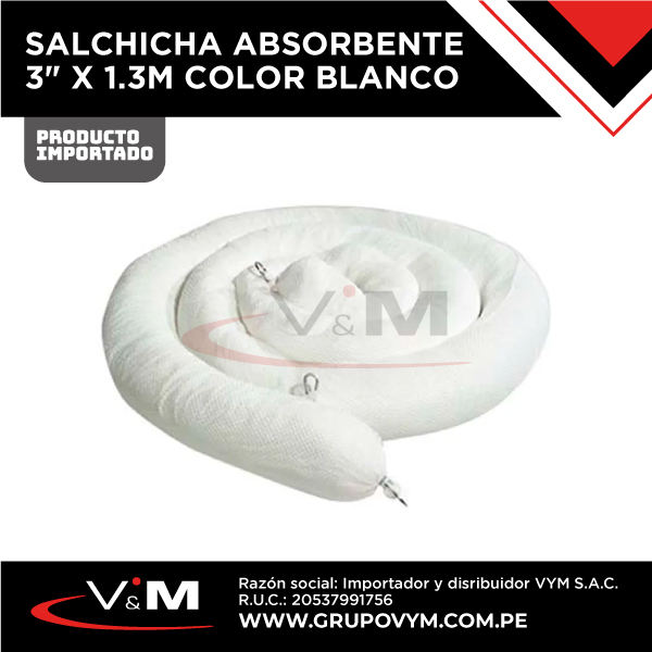 Salchicha absorbente 3″ X 1.3m color blanco – IMPORTADO