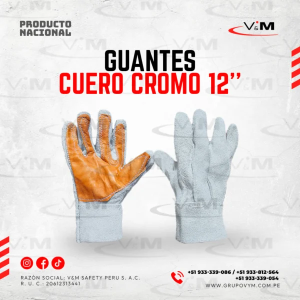 Guante cuero cromo 12'' con refuerzo exterior - NACIONAL