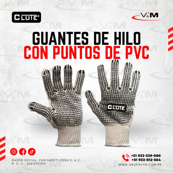 Guante de hilo con puntos de PVC palma y dorso - CLUTE