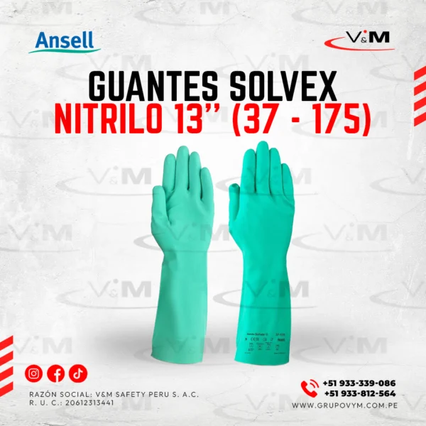 Guante solvex nitrilo verde 13'' (37-175) - ALPATHEC