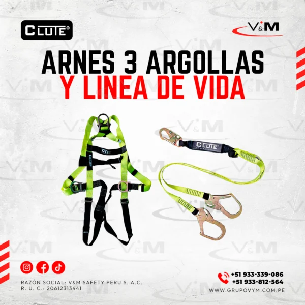 KIT: Arnés 3 argollas + Línea de vida 2 seguros - CLUTE