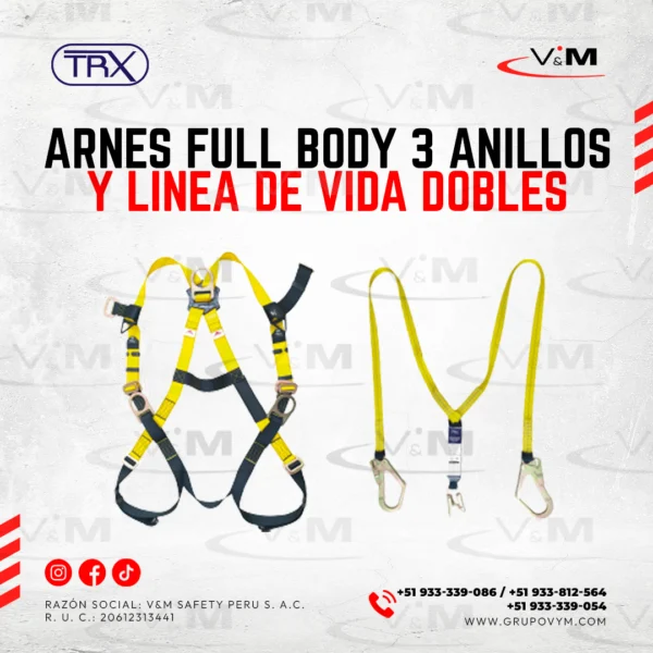 KIT: Arnes full body 3 anillos + línea de vida doble - TRX
